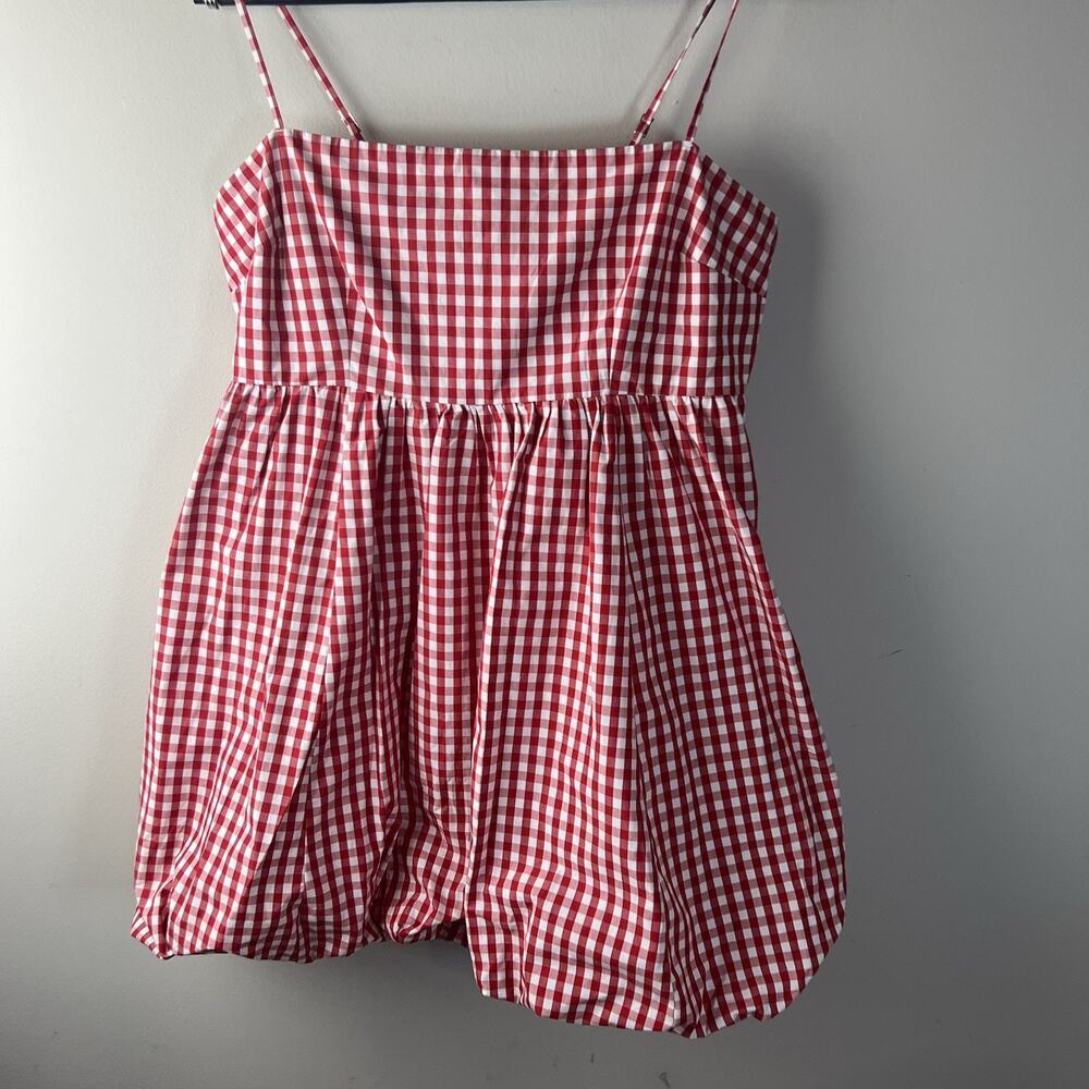 Abercrombie & Fitch Emerson Poplin Mini Dress Red Gingham Smocked Sz L - Picture 3 of 11